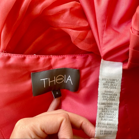 Theia 4/6 Silk Short Gathered Party Dress Coral - Picture 5 of 8